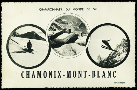 N°334 OBL mec concordante "Jeux mondiaux ski FIS février 1937 Chamonix Mt Blanc" sur carte postale concordante avec vignette et avec signature d'Emile Allais