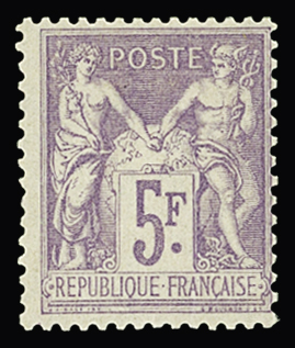N°95 5f violet sur lilas, centrage moyen, neuf *, TB