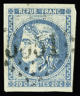 N°46Ad 20c bleu-OUTREMER, T III, R I, oblitéré GC, TB