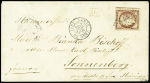 N°6 1f carmin, 3 très grandes marges, obl. Los. DS s. Env., càd (DS) PARIS (DS) 22/1/53, DOUBLE PORT pour le Duché de SAXE MEININGEN, TTB, certif. J.F. Brun