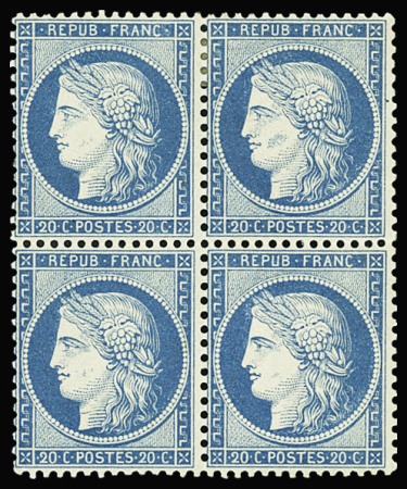 N°37 20c bleu, BLOC de 4, neuf *, frais et TB