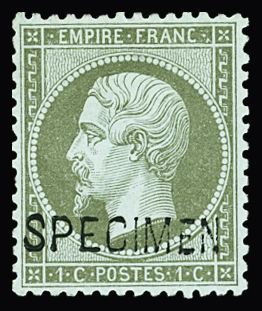 N°19f 1c vert-olive, SPECIMEN, très bien centré, neuf *, TB