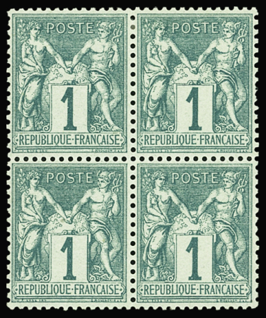 N°61 1c vert, BLOC de 4, neuf **, 2 ex. *, bon centrage, TB