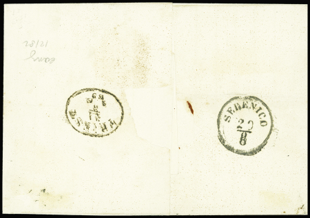 N°34 5k. rouge, BANDE de 3, obl. linéaire SPALATO/COL VAPORE s. LSC, passage SEBENICO 20/8, arr. TRIEST, TB