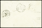N°2 3sld vert, N°3 5sld rose et N°4 10sld bleu PAIRE, tous obl. càd BERUTTI 14/3 s. Env., passage BRINDISI 23/3, arr. MILANO 24/3, TTB