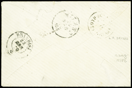 N°2 3sld vert, N°3 5sld rose et N°4 10sld bleu PAIRE, tous obl. càd BERUTTI 14/3 s. Env., passage BRINDISI 23/3, arr. MILANO 24/3, TTB
