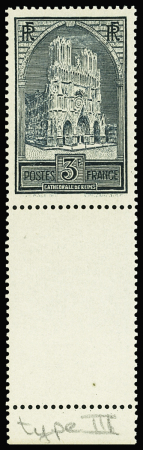 N°259a Cathédrale de Reims, 3f. ardoise, T II, bdf, neuf **, TB