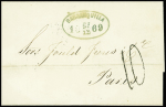 Pli daté du 7/12/1869 acheminé de Santa Marta à Barranquilla 31/12/69, remis aux agents embarqués à Aspinwall sur le "Louisiane"