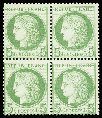 N°53a 5c vert-jaune sur blanc, BLOC de 4, neuf *, infime pli horizontal s. 2 ex., aspect TB