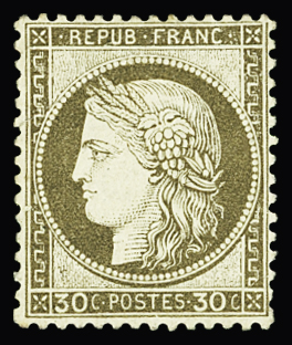 N°56 30c brun, centrage parfait, neuf *, pli d'angle, aspect TTB