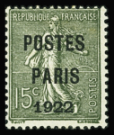 N°31 15c vert-olive, POSTES PARIS 1922, neuf *, forte ch. et petite rouss