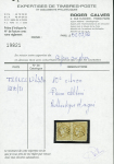 N°43Bc 10c CITRON, R II, PAIRE obl. GC 2527, filet intact en haut à g., TTB, certif. Calves
