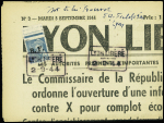 LYON N°5 obl. LYON LIBERE 2/9/44 sur Journal du 5/9/44, TB