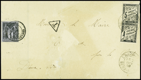 N°13 et 14, 4c et 5c noir obl. càd LA CRECHE 2/10/86 s. Env. affr. N°83 1c. obl. càd NIORT 1/10, taxe 9c. (10c - 1c.), TB