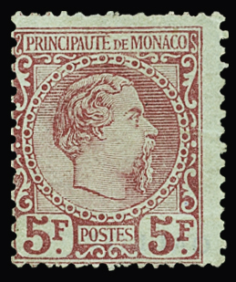 N°10 5f carmin sur vert, Charles III, neuf sans gomme, dents du haut courtes