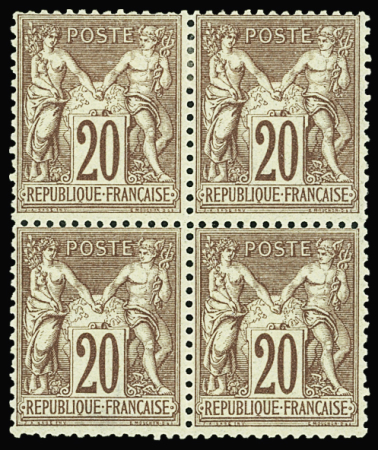 N°67 20c brun-lilas s. paille, BLOC de 4, neuf **, 2 ex. *, TB