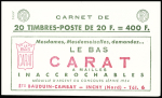 N°1011B-C37 Muller, 20f. bleu, n°1011Bd, T II, S. 13-57, CARAT, daté 27/11/57, n°28097, découpe décalée, amorce de double pub sur 5 ex., TB