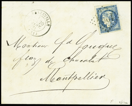 N°44B 20c bleu, T I, R II obl. GC 1284 s. LAC, càd T17 DECAZEVILLE 20/1/71, TB