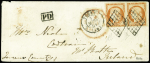N°5a orange vif, PAIRE 1 ex. effl., obl. GRILLE s. Env., càd T15 TOURS 3/3/51, arr. en IRLANDE 8/3, TB