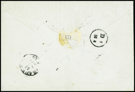 N°10 25c bleu, PAIRE obl. ROULETTE de GROS POINTS (frappe légère) sur Env., càd PARIS 14/4/54, arr. FRANCFORT, TB, cote Maury