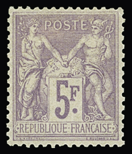 N°95 5f violet sur lilas, excellent centrage, neuf *, TB