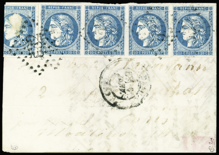 N°45C BANDE de 4 + 1 ex. obl. GC 532 s. LAC, càd T17 BORDEAUX 6/1/71, pour Paris par Moulins, TB