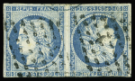 N°12a 20c bleu, TETE-BECHE obl., avec défauts mais très bonne pièce d'attente et RR, certif. Scheller