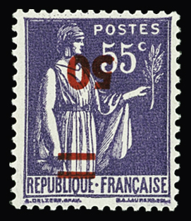 N°478a Paix, 50 s. 55c violet, surcharge RENVERSEE, neuf **, TB
