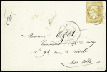 N°21 10c bistre, obl. Taxe 15 DOUBLE TRAIT s. Env. locale, càd PARIS 24/9/67, TB