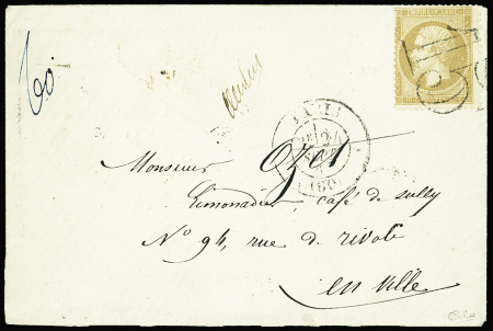 N°21 10c bistre, obl. Taxe 15 DOUBLE TRAIT s. Env. locale, càd PARIS 24/9/67, TB