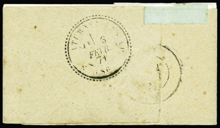 N°39Ac 1c olive, R I, 2ème état, PAIRE obl. càd T17 AVIGNON 1/2/71 s. carte de visite d'un vicaire sous bande, arr. càd T22 St SATURNIN les APT, affrt RR, TB