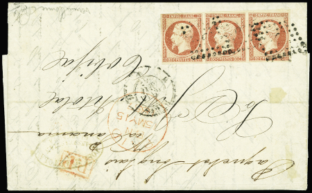 N°17Ad 80c VERMILLONNE, BANDE de 3 obl. Losange s. LAC, càd PARIS 14/5/57, passage LONDON 15/5 pour COBIJA BOLIVIE, combinaison Superbe
