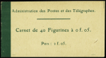 N°137-C1 Semeuse Camée,  5c. vert, n°137, T I, carnet de 40 t., Prix 2f05, TB