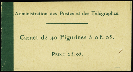N°137-C1 Semeuse Camée,  5c. vert, n°137, T I, carnet de 40 t., Prix 2f05, TB