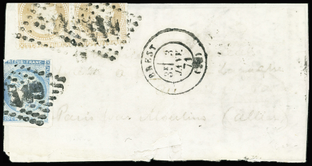 N°31 PAIRE et 45 déf. obl. GC 611 s. LAC, càd T17 BREST 3/1/71 pour Paris par Moulins, TB