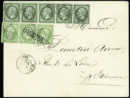 N°19 et 20 1c BANDE de 5 et 5c BANDE de 3, obl. GC 3540 s. Env., càd T15 ST CHAMOND 1/5/67, affrt Rare et TB
