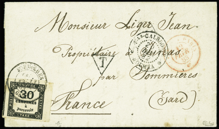 N°6 30c noir marges énormes, obl. càd SOMMIERES 13/2/83 s. LAC non affr. de NOUMEA, càd 20/12/82 pour JONAS