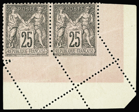 N°97 25c noir sur rose, PAIRE cdf avec piquage OBLIQUE, neuf **, TTB