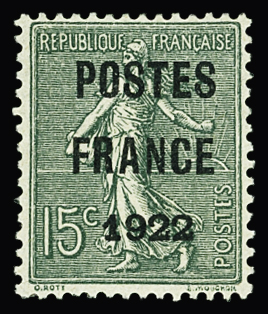 N°37 15c olive, POSTES FRANCE 1922, bien centré, TB