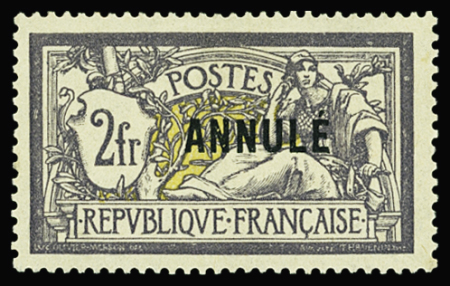 N°122-CI 1  Merson,  2f. violet et jaune surch. ANNULE, très bien centré,neuf **, TTB