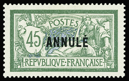 N°143-CI 1  Merson, 45c. vert et bleu, surch. ANNULE, très bien centré, neuf *, TB