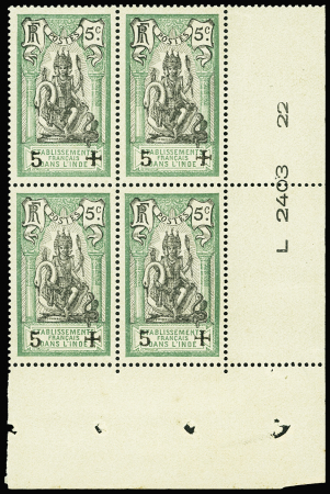 N°45C 5c vert et noir, BLOC de 4 cdf numéroté, neuf **, TB