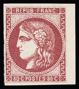 N°49b 80c rose VIF, petit bdf, neuf *, pli de gomme, aspect TB