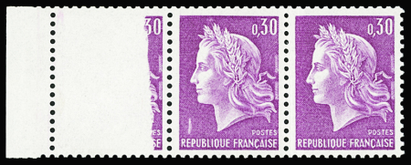 N°1536 Cheffer 0,30 lilas, IMPRESSION à SEC sur 90 % du timbre bdf tenant à normal, neuf **, TB