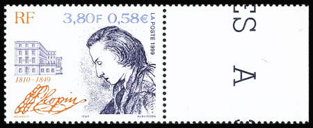 N°3287 Chopin, SANS le fond bleu, bdf, neuf **, TB