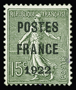 N°37 15c olive, POSTES FRANCE 1922, neuf sans gomme, TB. Signé Calves