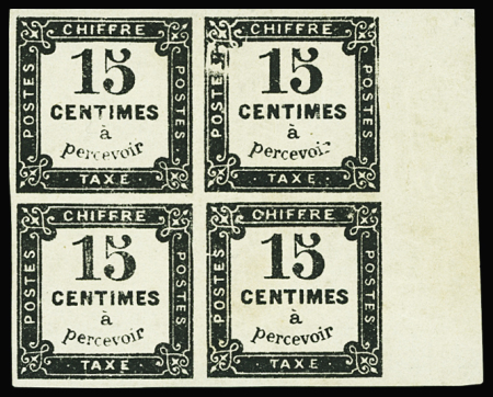 N°4 15c noir Litho, BLOC de 4 bdf, neuf **, la paire sup. est *, g. lég. jaunie s. 3 ex., aspect TTB. Signé JF.Brun