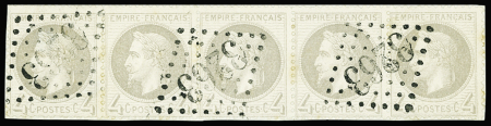 N°27A 4c gris, T I, BANDE de 5 obl. GC 3263 SAINS s. fragt, TB