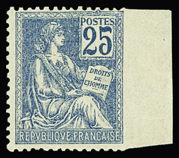N°118 Mouchon, 25c bleu, dentelé 3 COTES, petit bdf, neuf *, TB