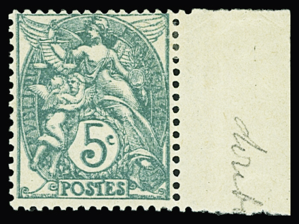 N°111d Blanc, 5c vert-bleu, DOUBLE impression, neuf *, bdf, TB. cote et N° Maury